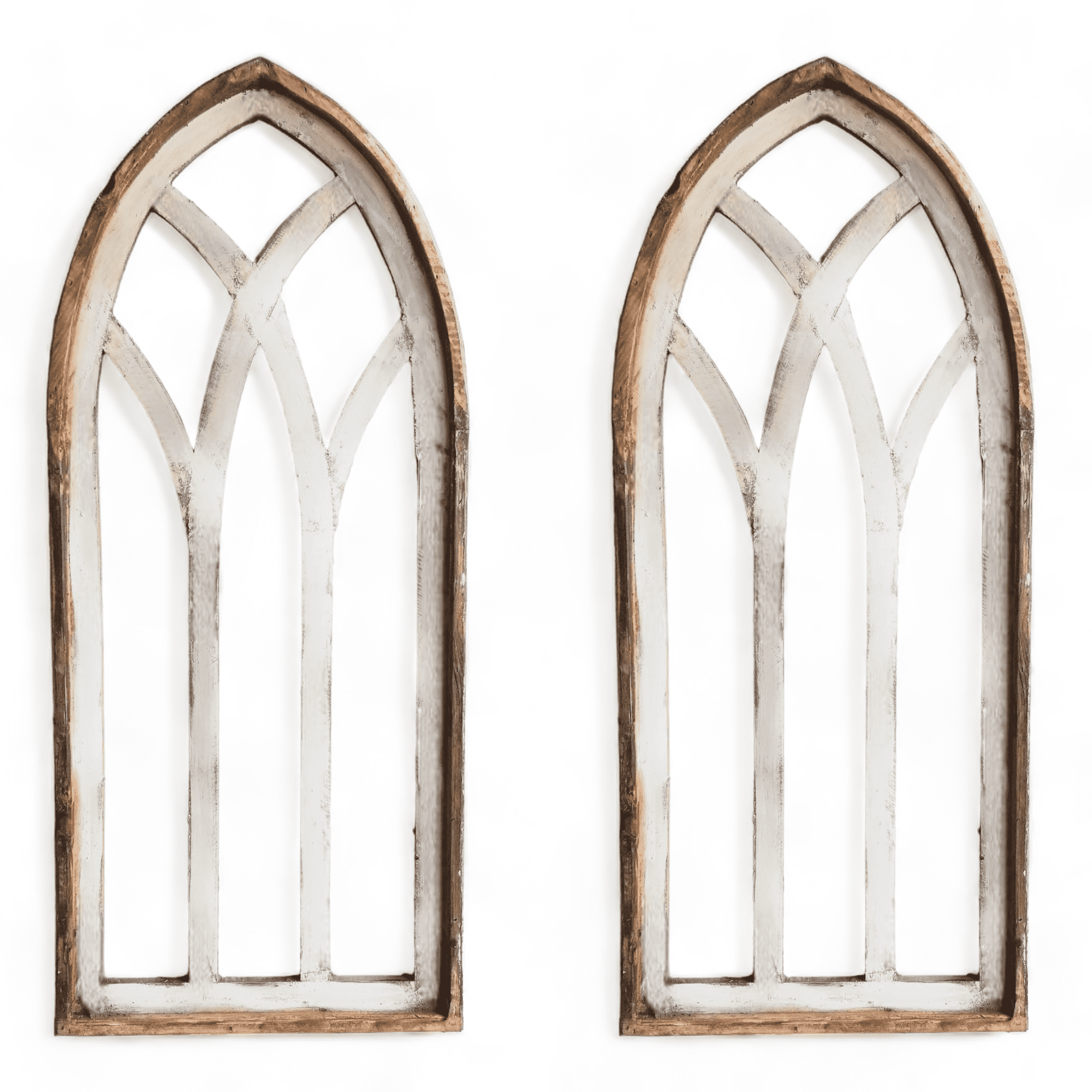 48" X 21" Farmhouse Wood Cathedral Window Rustic White- The Farmhouse Cathedral Window - Ranch Junkie Mercantile LLC