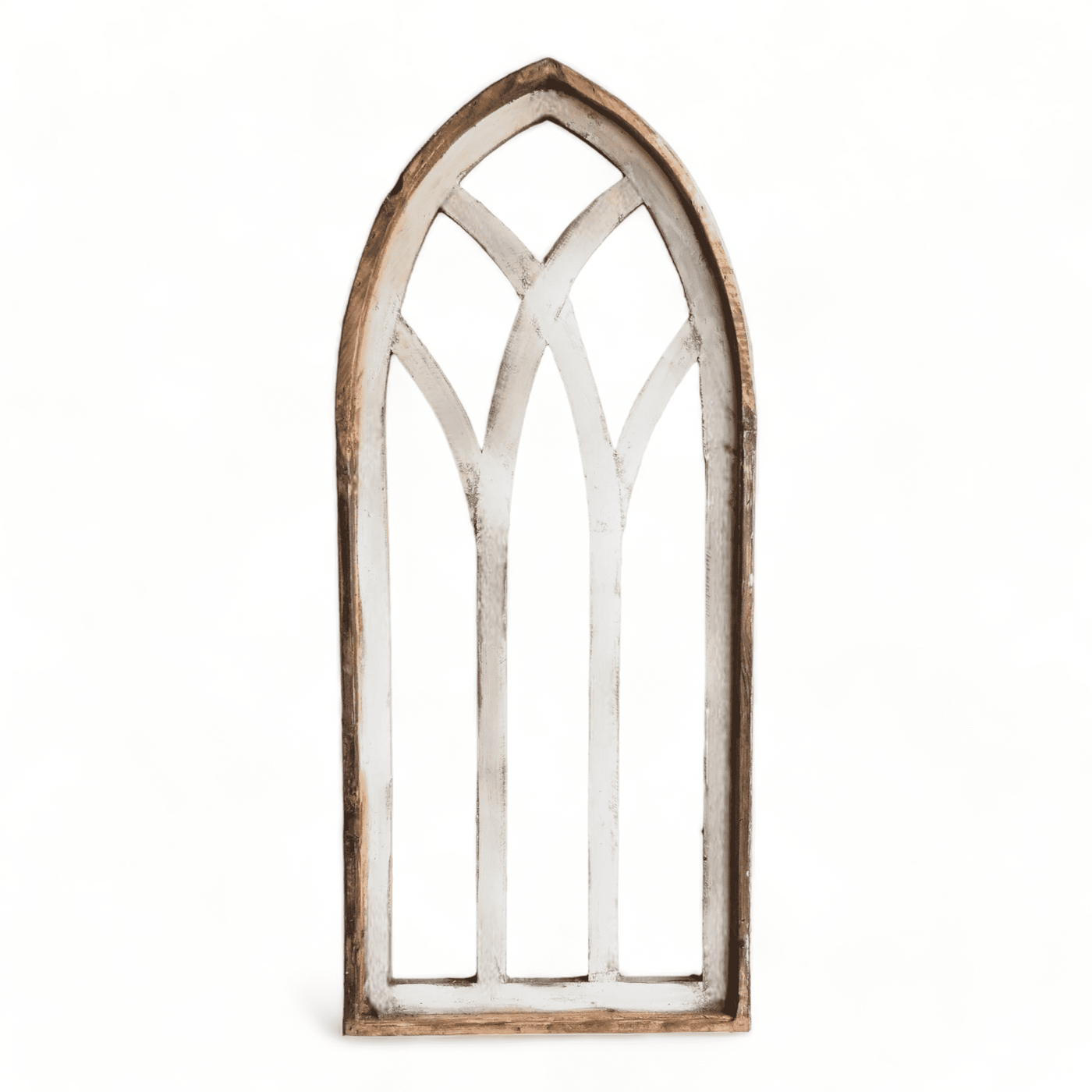 48" X 21" Farmhouse Wood Cathedral Window Rustic White- The Farmhouse Cathedral Window - Ranch Junkie Mercantile LLC