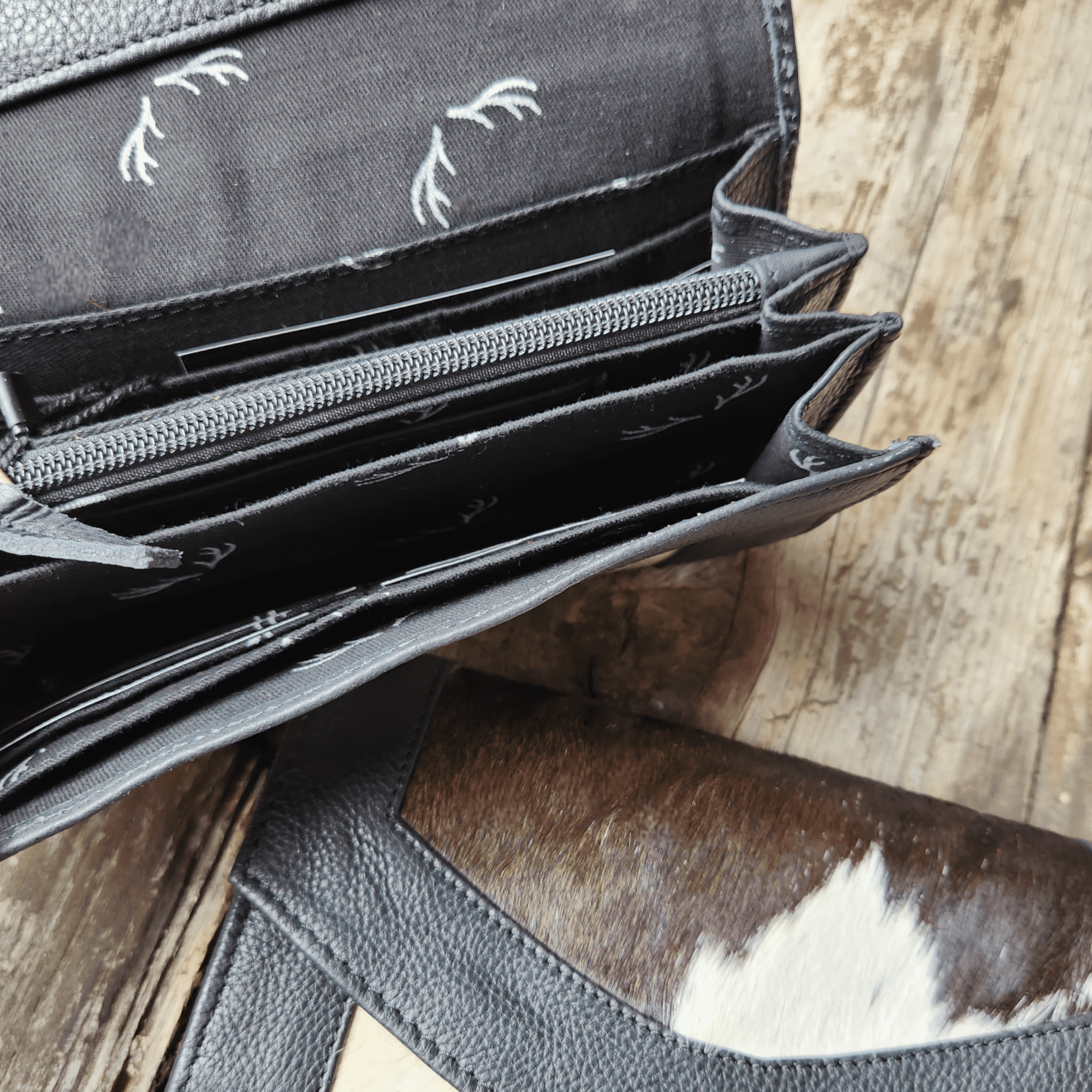 Bundle Deal -The Highlands Cowhide Tote Purse Black + Envelope Cowhide Large Wallet Black - Ranch Junkie Mercantile LLC