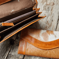 Bundle Deal -The Highlands Cowhide Large Tote Saddle + Envelope Cowhide Large Wallet Saddle - Ranch Junkie Mercantile LLC