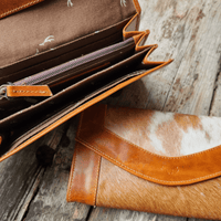 Mega Bundle Deal -The Highlands Large Genuine Cowhide Weekender Duffel Saddle+ Saddle Tote + Envelope Saddle Wallet - Ranch Junkie Mercantile LLC 