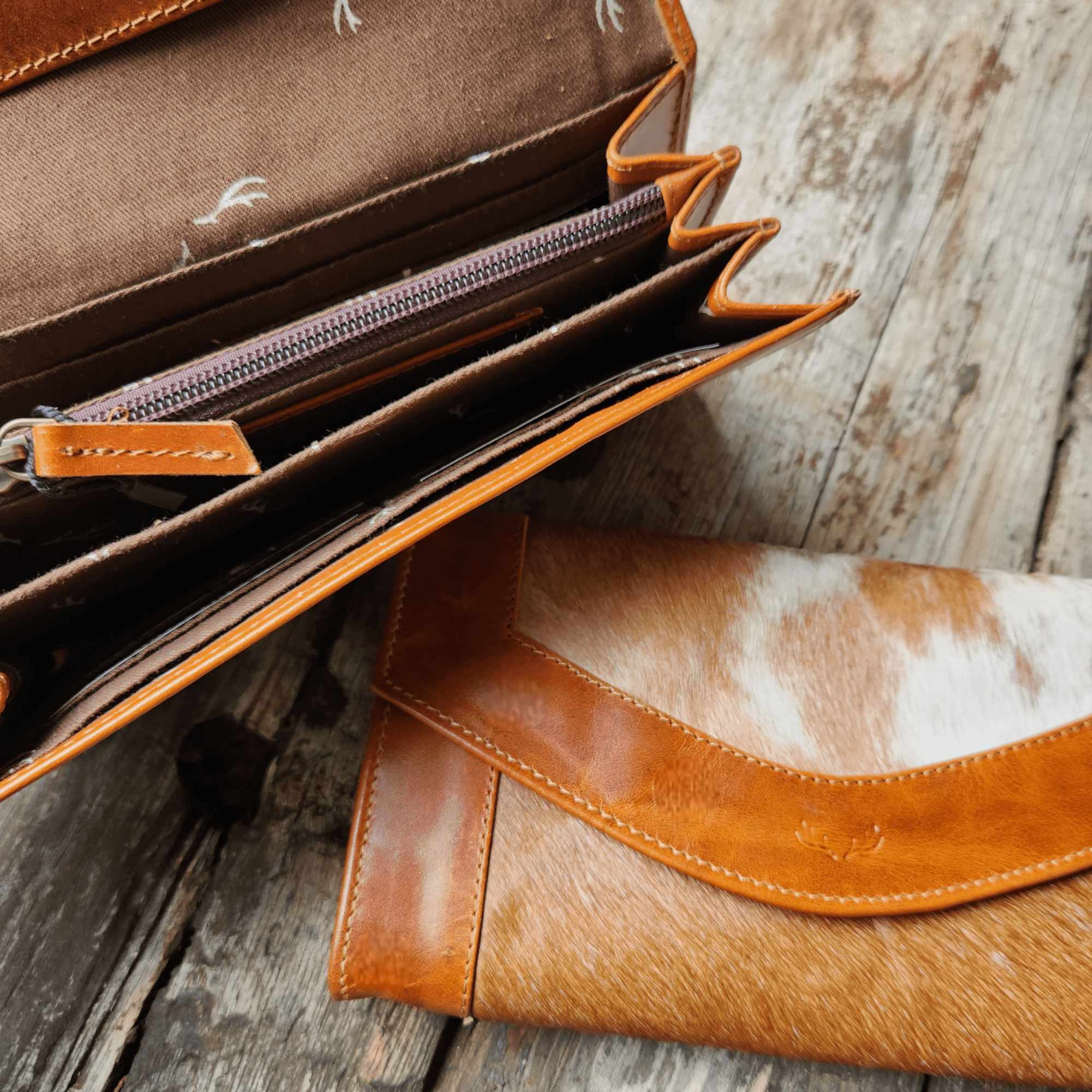 Bundle Deal -The Highlands Cowhide Tote Purse Saddle + Envelope Cowhide Large Wallet Saddle - Ranch Junkie Mercantile LLC