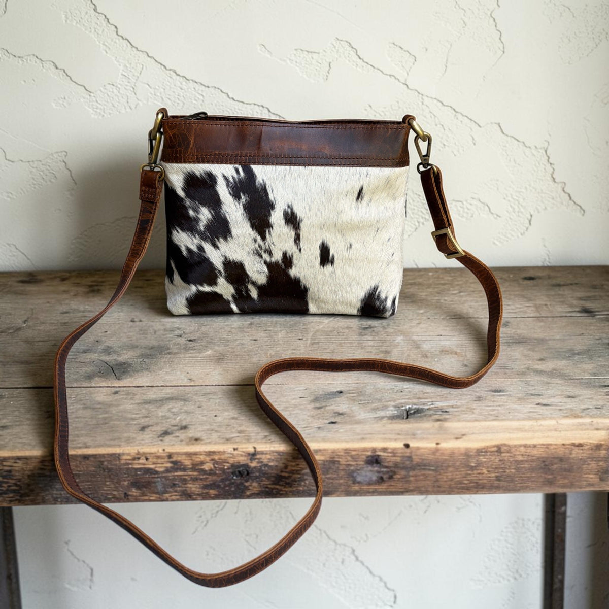 Sample Sale #1 Highlands Handcrafted Cowhide And Leather Crossbody- Cowhide Crossbody - Ranch Junkie LLC