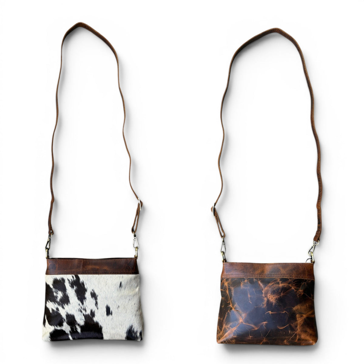 Sample Sale #1 Highlands Handcrafted Cowhide And Leather Crossbody- Cowhide Crossbody - Ranch Junkie LLC
