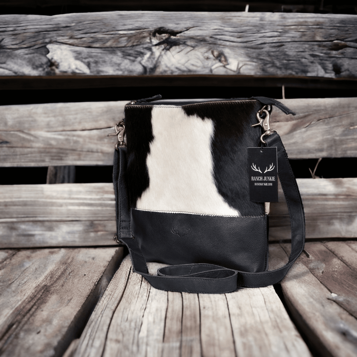 Bundle Deal -The Highlands Black Genuine Cowhide Large Crossbody Bag + Black Wristlet Clutch - Ranch Junkie Mercantile LLC