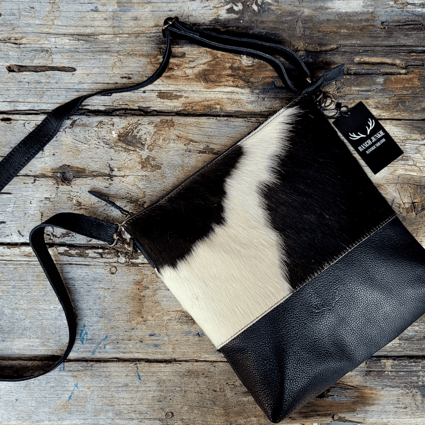 Black and White Cowhide Wristlet Keychain Key Fob Wristlet 