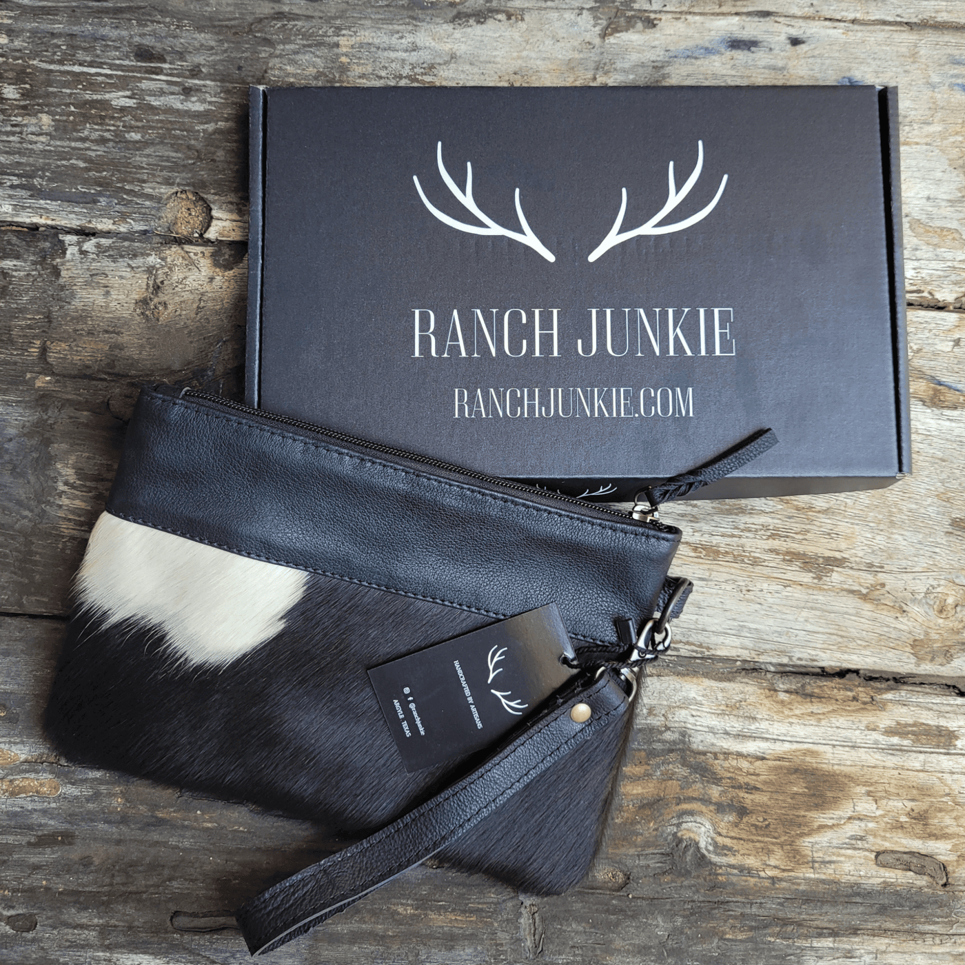 Bundle Deal -The Highlands Black Genuine Cowhide Large Crossbody Bag + Black Wristlet Clutch - Ranch Junkie Mercantile LLC