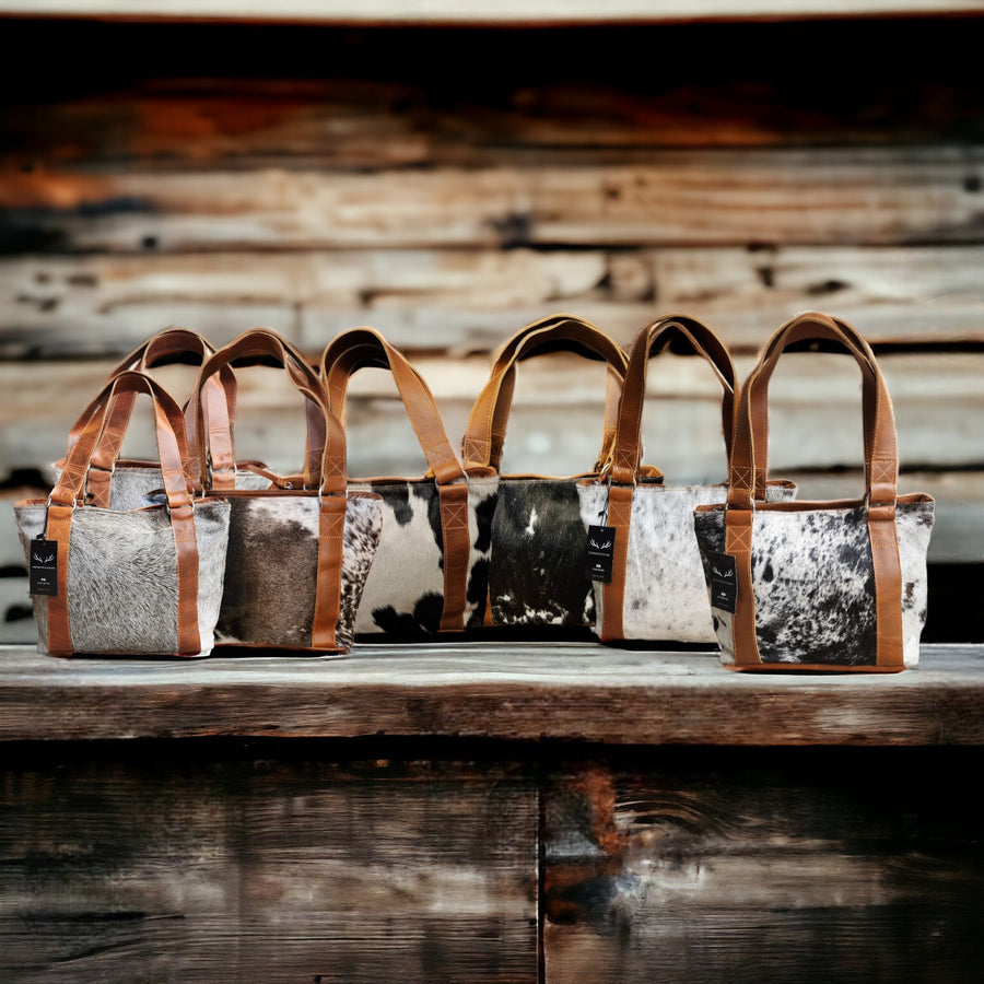 Genuine Cowhide Tote Handbag Black Highlands Purse - Ranch Junkie Mercantile LLC 