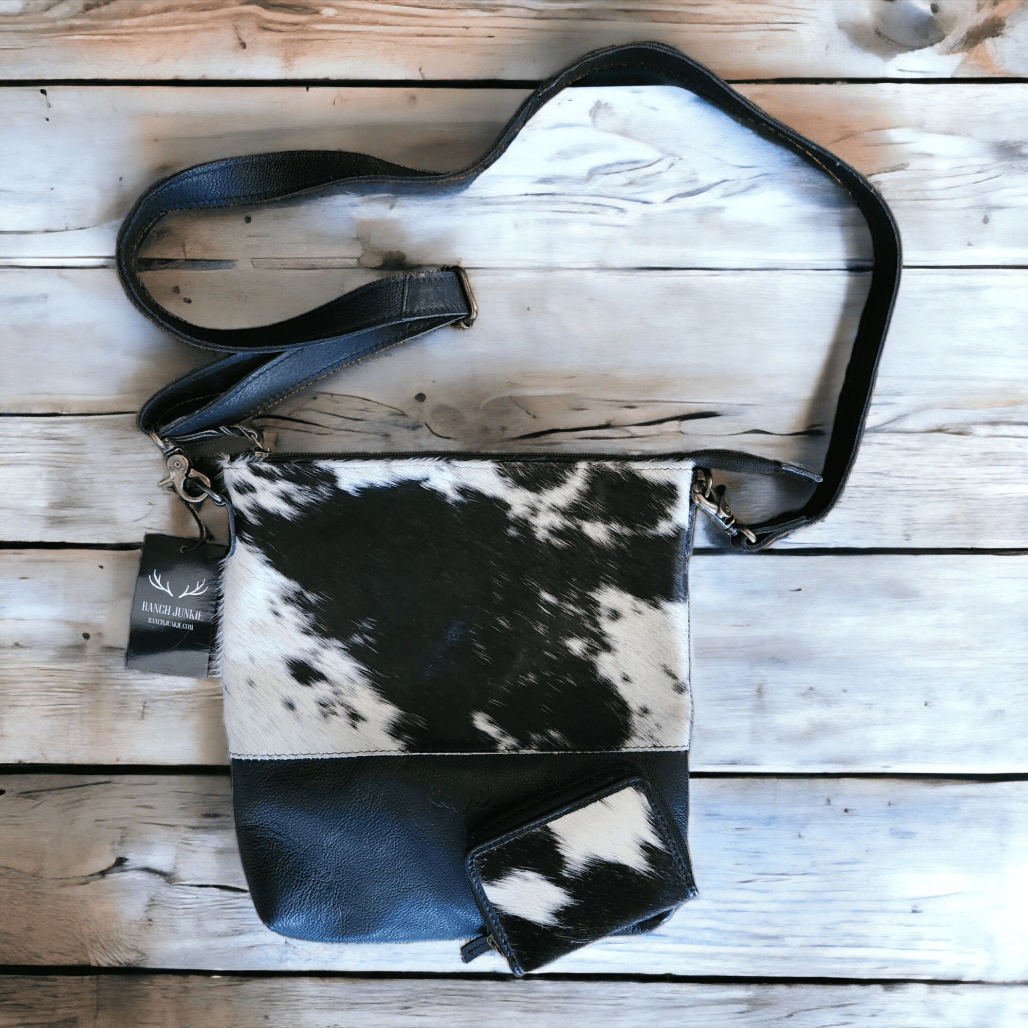 Bundle Deal -The Highlands Cowhide Crossbody Purse + Cowhide Credit Card Wallet - Ranch Junkie Mercantile LLC