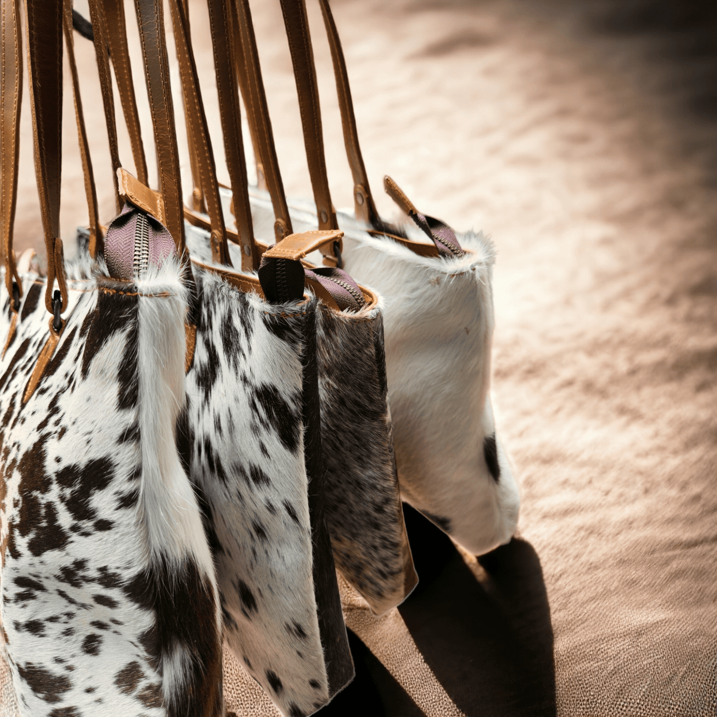 The Highlands Genuine Cowhide Tote Handbag Black White · Ranch