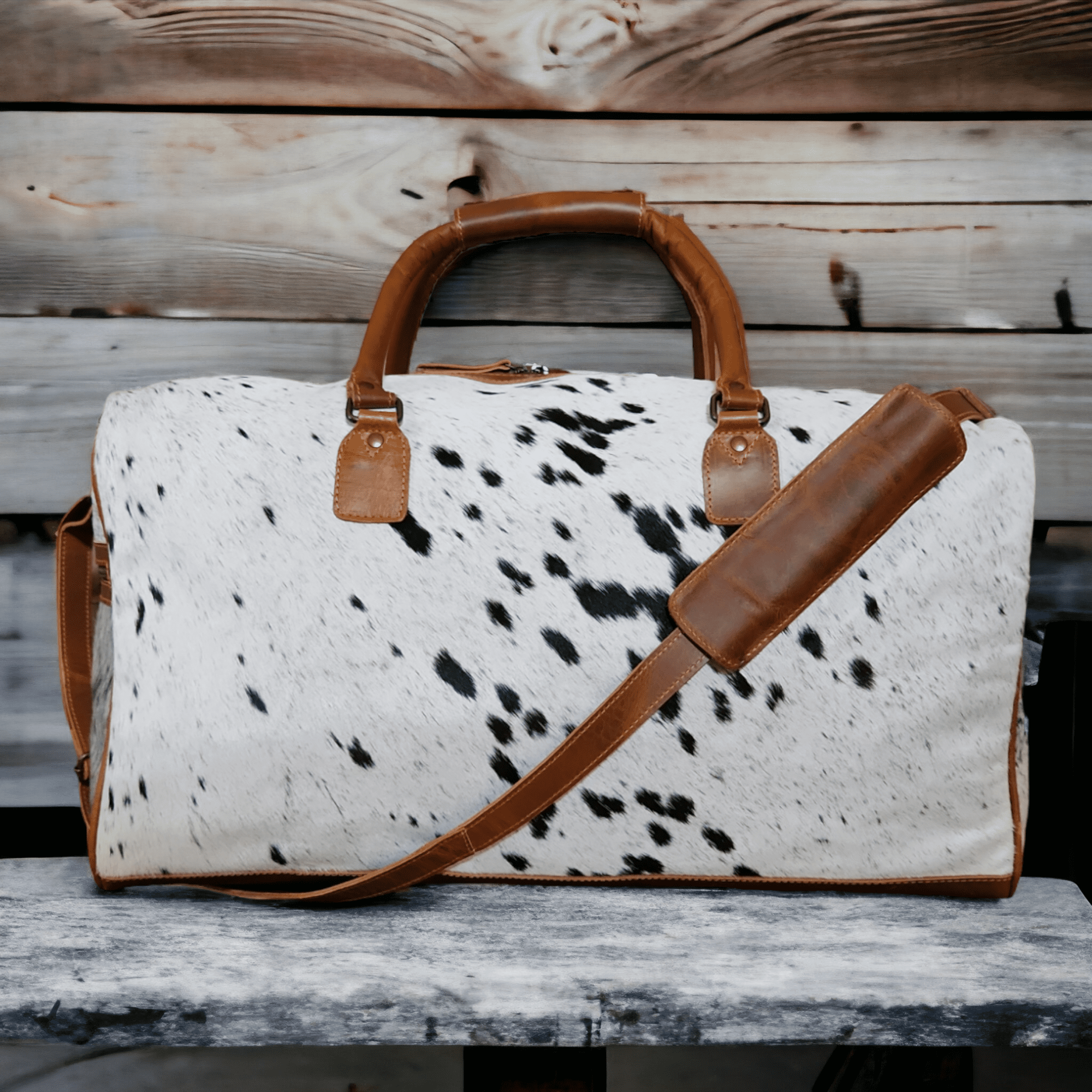 The Highlands Black Large Genuine Cowhide Weekender Duffel - Ranch Junkie Mercantile LLC