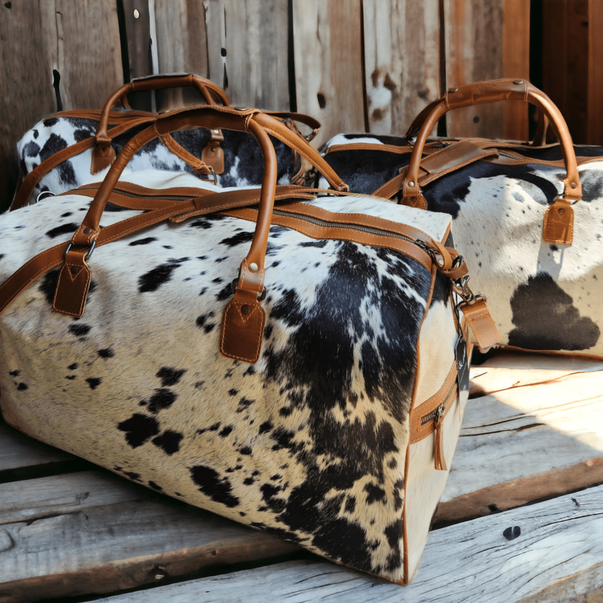 Mega Bundle Deal -The Highlands Large Genuine Cowhide Weekender Duffel Black+ Black Cowhide Tote + Black Envelope Cowhide Wallet - Ranch Junkie Mercantile LLC 