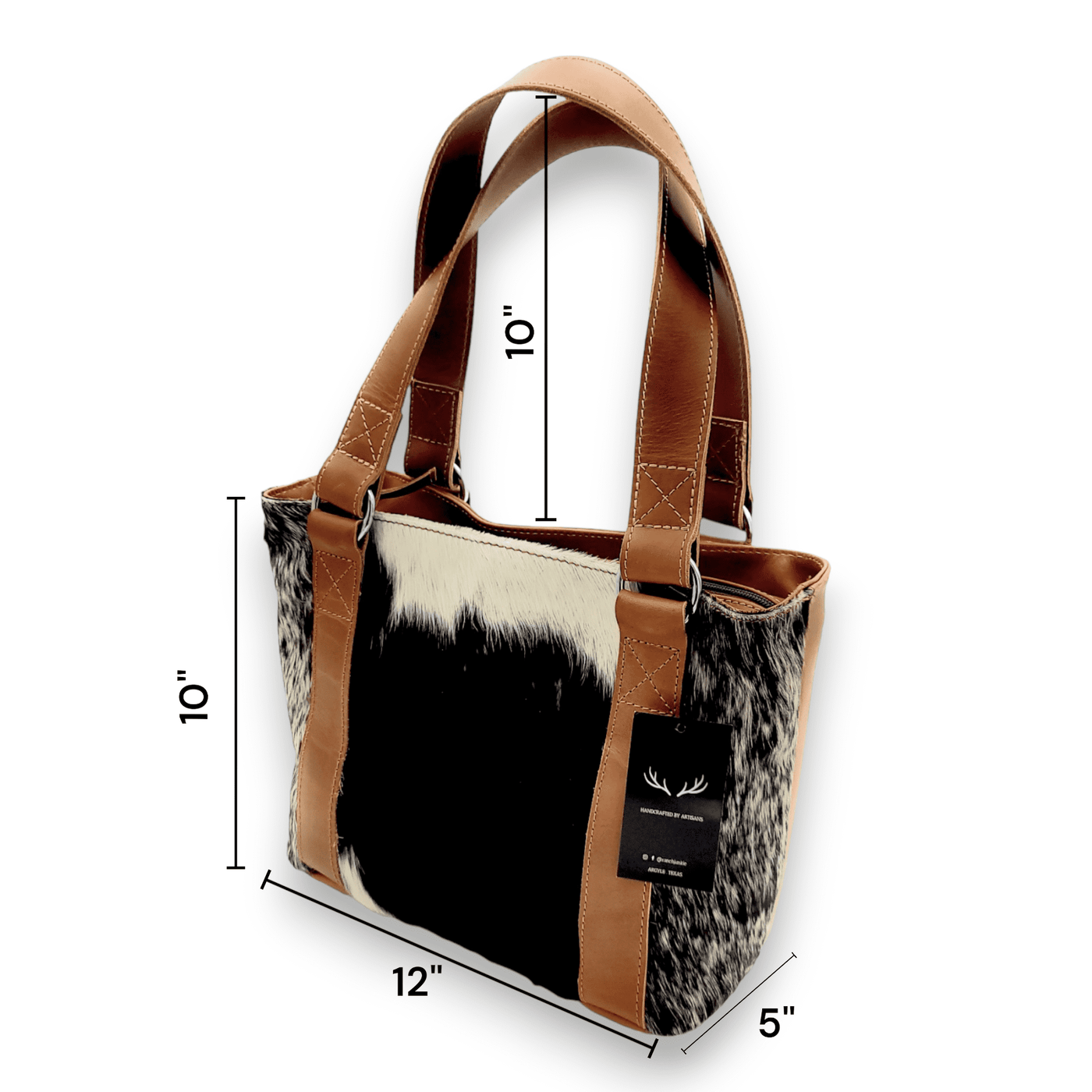 The Highlands Genuine Cowhide Tote Handbag Black White - Ranch Junkie Mercantile LLC