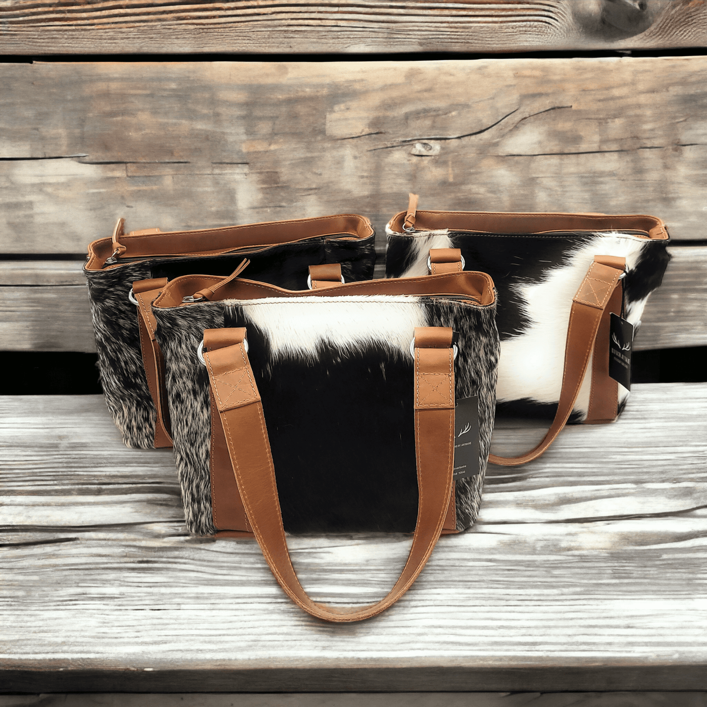 Bundle Deal -The Highlands Cowhide Tote Purse Black + Envelope Cowhide Large Wallet Black - Ranch Junkie Mercantile LLC