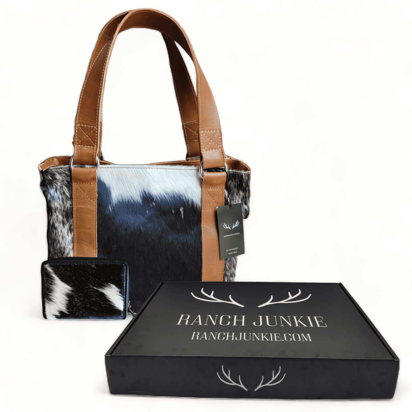 Bundle Deal -The Highlands Cowhide Tote Purse  + Cowhide Credit Card Wallet - Ranch Junkie Mercantile LLC