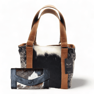Bundle Deal -The Highlands Cowhide Tote Purse Black + Envelope Cowhide Large Wallet Black - Ranch Junkie Mercantile LLC