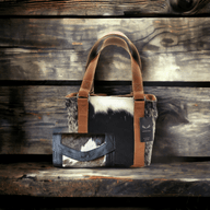 Bundle Deal -The Highlands Cowhide Tote Purse Black + Envelope Cowhide Large Wallet Black - Ranch Junkie Mercantile LLC