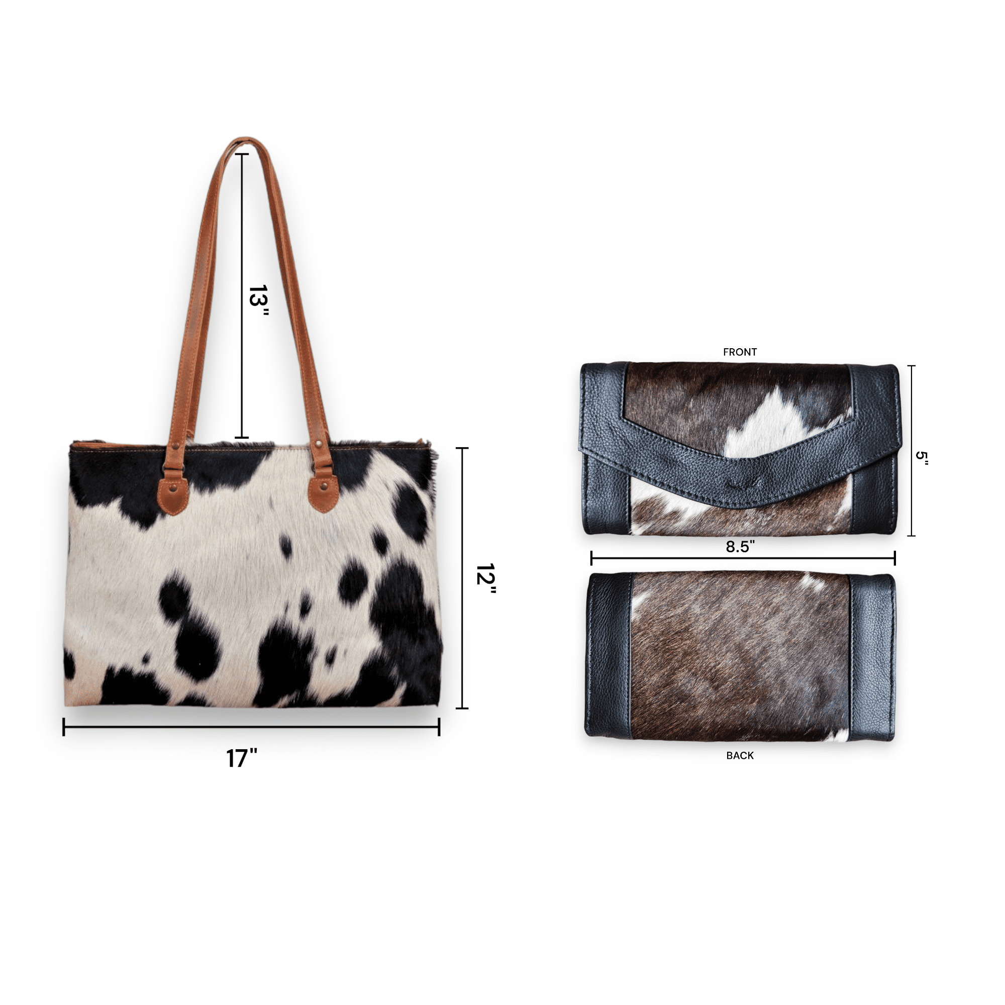 Mega Bundle Deal -The Highlands Large Genuine Cowhide Weekender Duffel Black+ Black Cowhide Tote + Black Envelope Cowhide Wallet - Ranch Junkie Mercantile LLC 