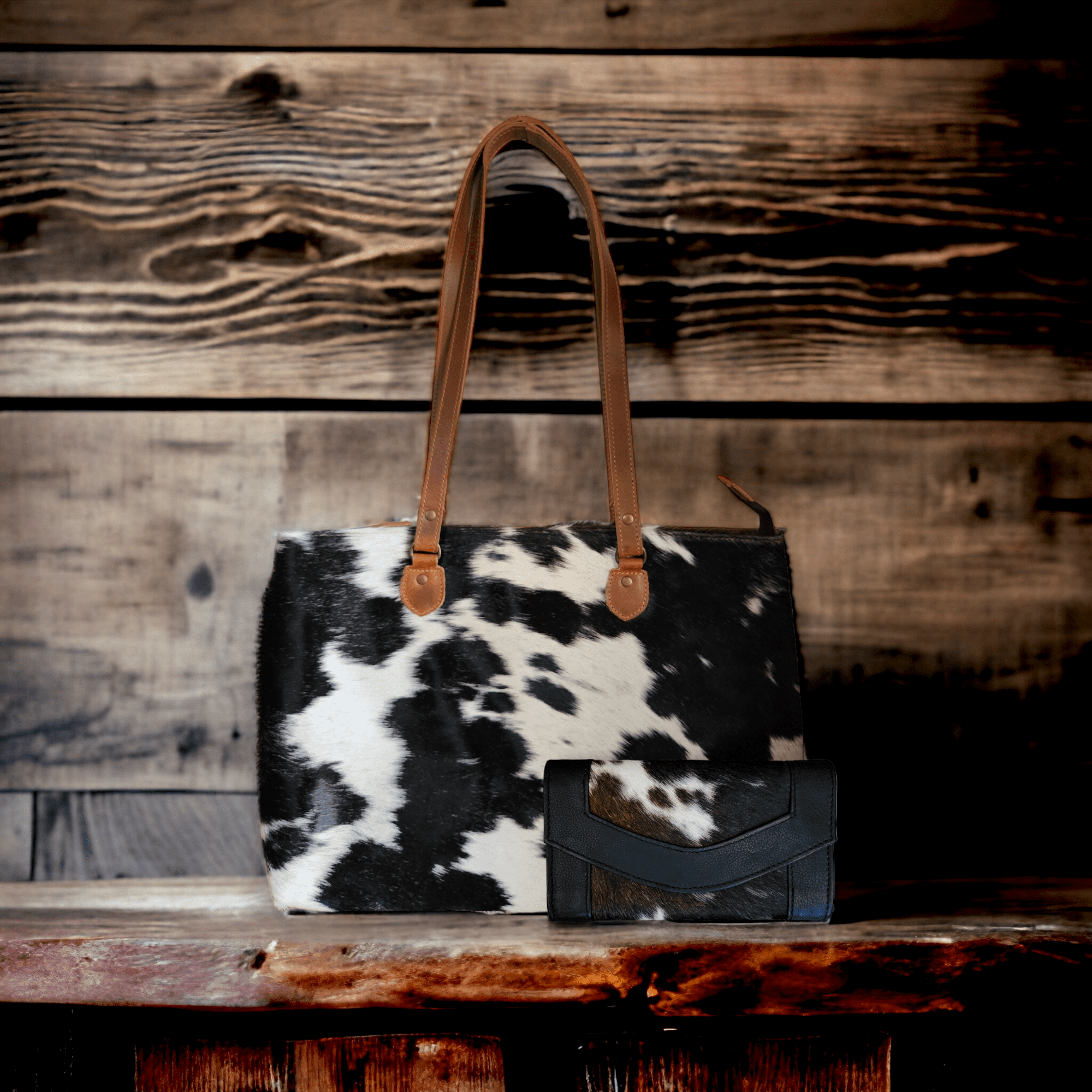 Mega Bundle Deal -The Highlands Large Genuine Cowhide Weekender Duffel Black+ Black Cowhide Tote + Black Envelope Cowhide Wallet - Ranch Junkie Mercantile LLC