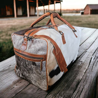 Sample Sale Highlands Saddle Tricolor Large Genuine Cowhide Weekender Cowhide Duffel #6 - Ranch Junkie Mercantile LLC 