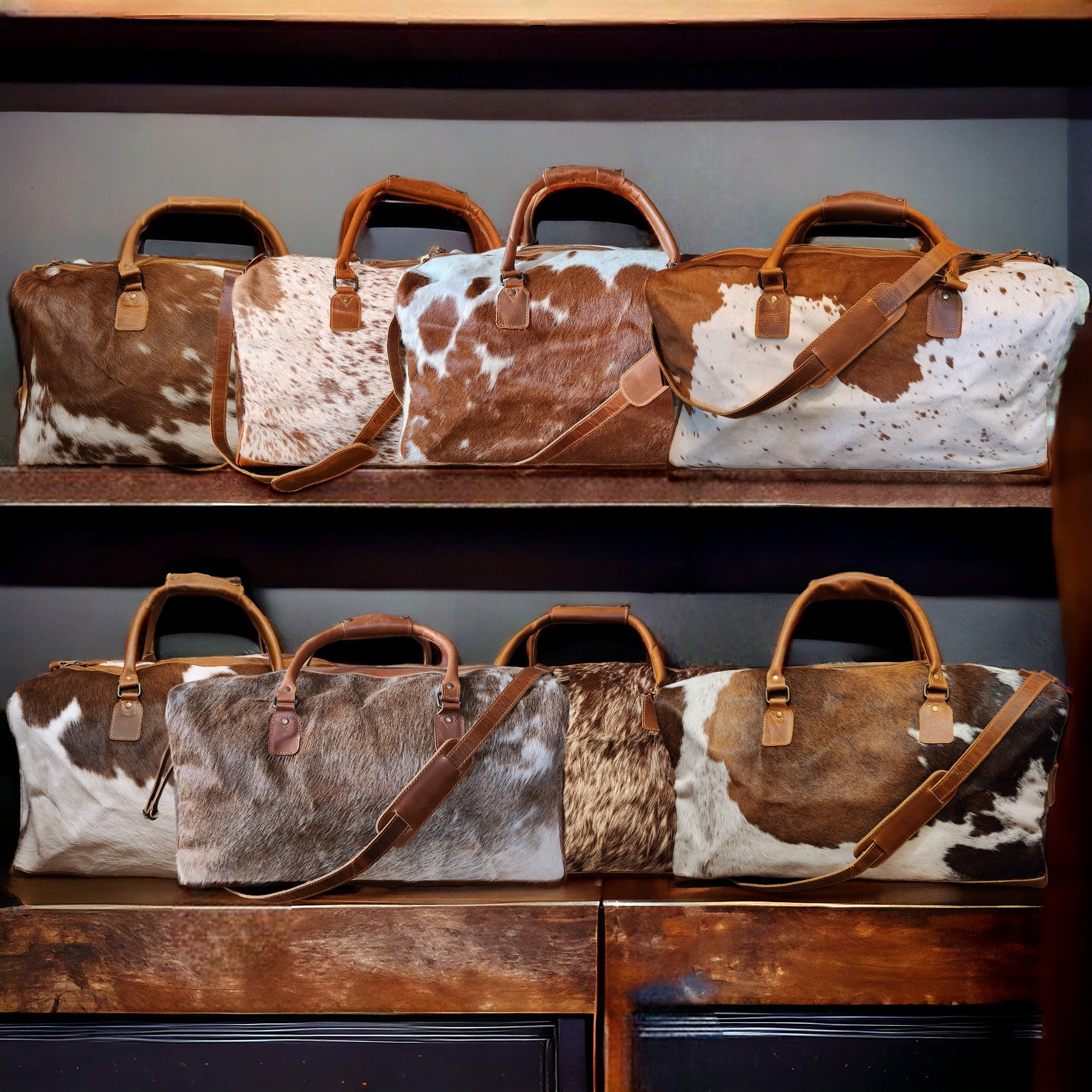 Genuine Cowhide Duffel Bag The Highlands Saddle Large Cowhide Duffel - Ranch Junkie Mercantile LLC 