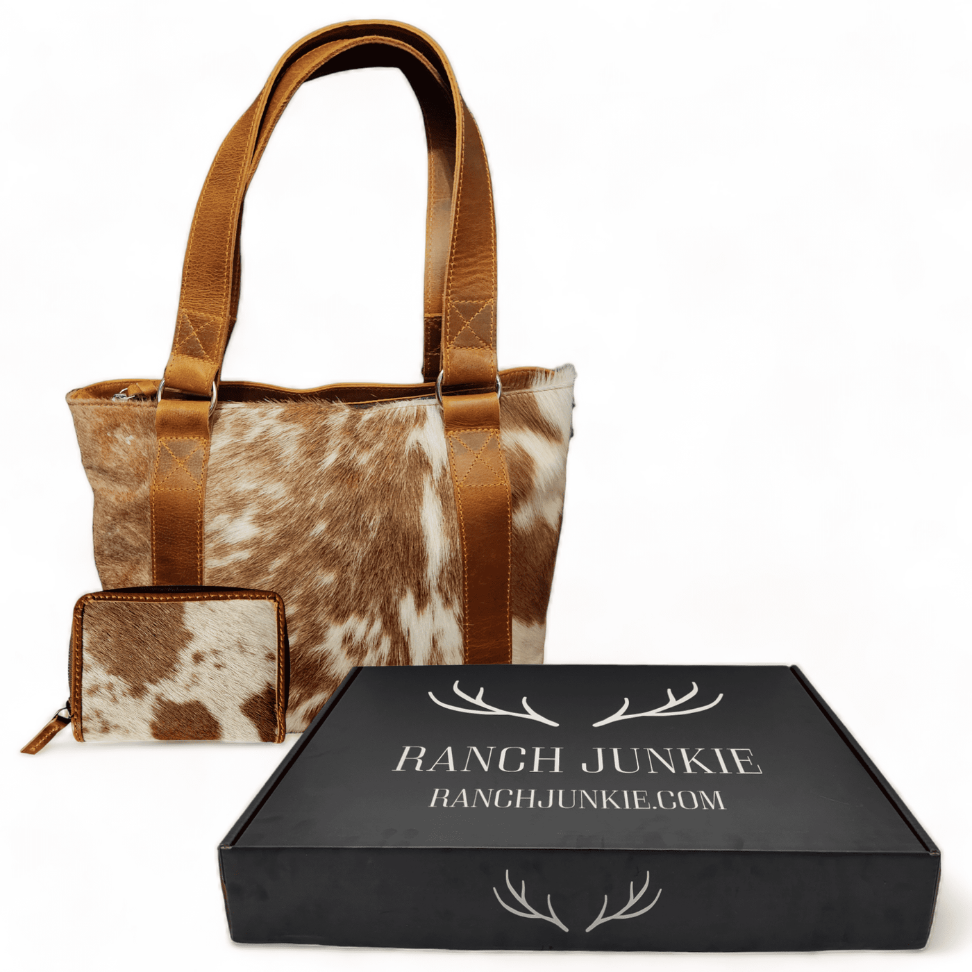 Bundle Deal -The Highlands Cowhide Tote Purse  + Cowhide Credit Card Wallet - Ranch Junkie Mercantile LLC