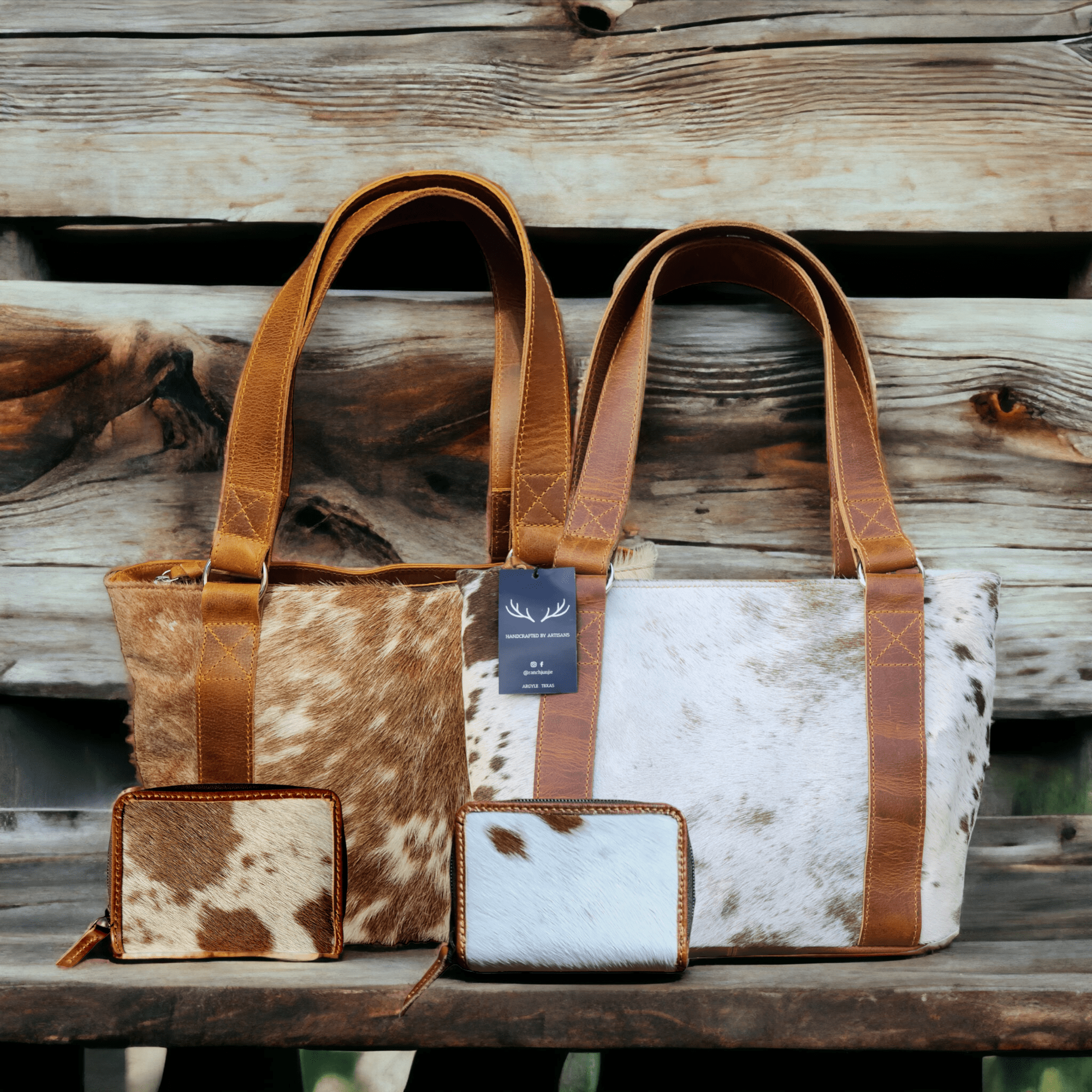 Bundle Deal -The Highlands Cowhide Tote Purse  + Cowhide Credit Card Wallet - Ranch Junkie Mercantile LLC