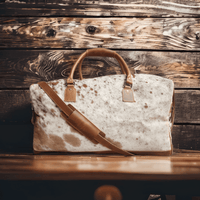 Bundle Deal -The Highlands Large Genuine Cowhide Weekender Duffel Saddle+ Cowhide Tote Bag Saddle - Ranch Junkie Mercantile LLC