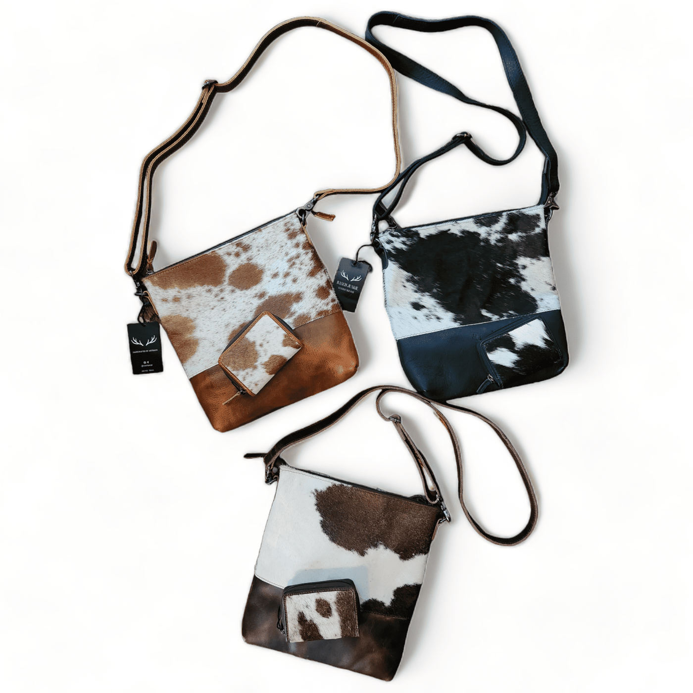 The Highlands Genuine Cowhide Tote Handbag Black White - Highlands Handbag No Leather Conditioner