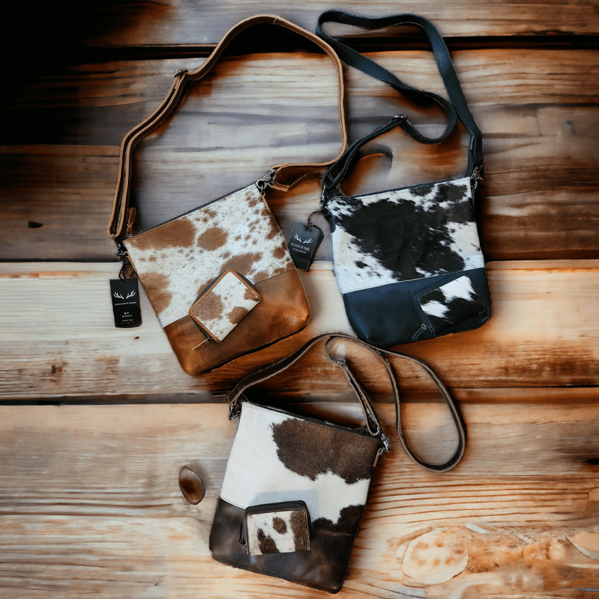 Bundle Deal -The Highlands Cowhide Crossbody Purse + Cowhide Credit Card Wallet - Ranch Junkie Mercantile LLC