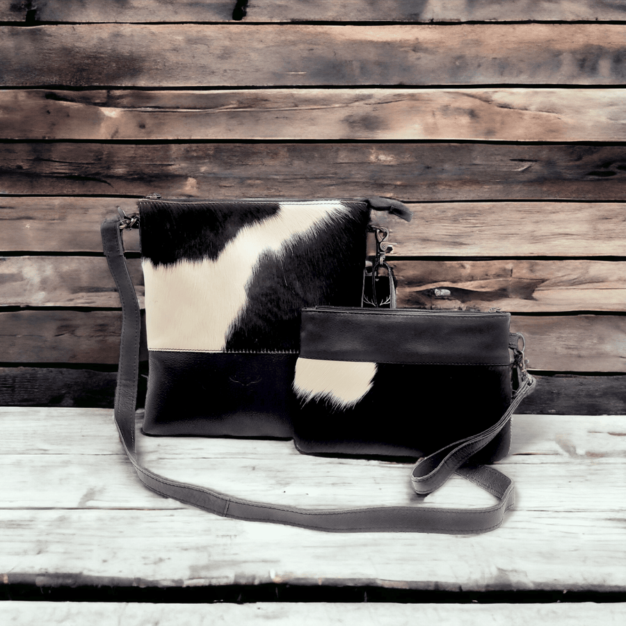 Bundle Deal -The Highlands Black Genuine Cowhide Large Crossbody Bag + Black Wristlet Clutch Luggage & BagsRanch Junkie