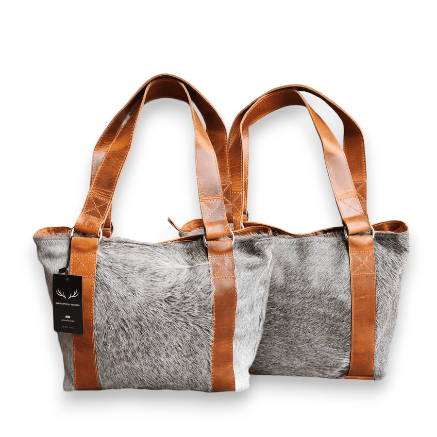 Limited Edition Brazilian Grey/White Genuine Cowhide Tote Highlands Handbag - Ranch Junkie Mercantile LLC 