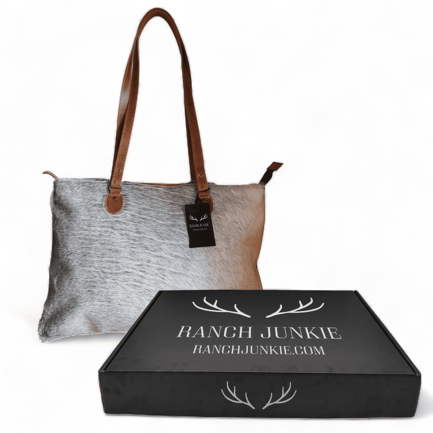 The Highlands Limited Edition Grey/White Brazilian Genuine Cowhide Large Tote - Ranch Junkie Mercantile LLC