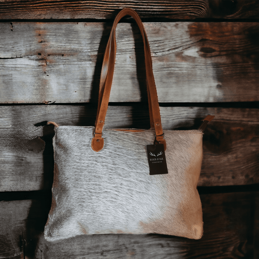 Limited Edition Grey/White Brazilian Highlands Genuine Cowhide Large Tote - Ranch Junkie Mercantile LLC 