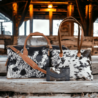 Mega Bundle Deal -The Highlands Large Genuine Cowhide Weekender Duffel Black+ Black Cowhide Tote + Black Envelope Cowhide Wallet - Ranch Junkie Mercantile LLC 