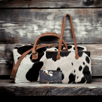 Mega Bundle Deal -The Highlands Large Genuine Cowhide Weekender Duffel Black+ Black Cowhide Tote + Black Envelope Cowhide Wallet - Ranch Junkie Mercantile LLC