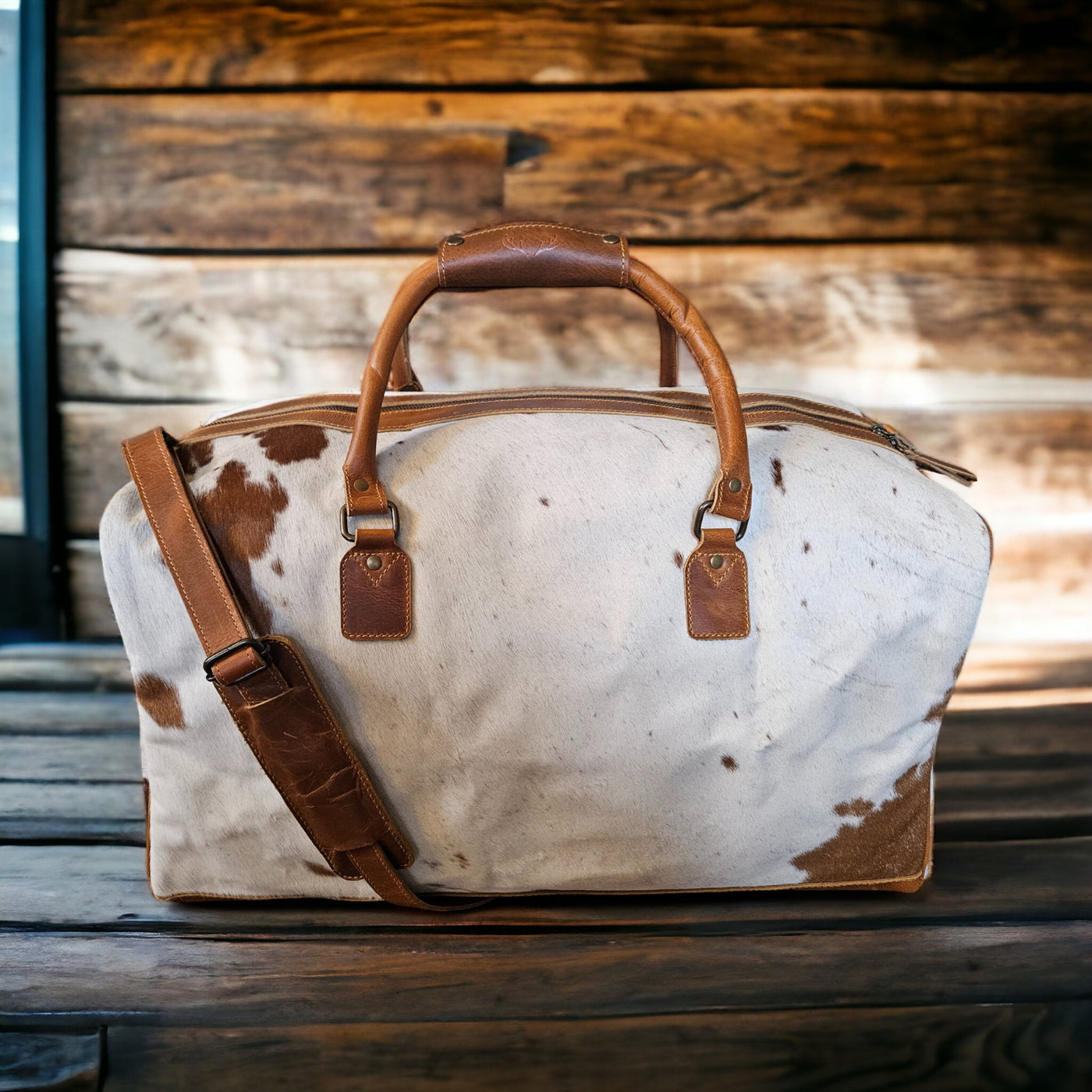 Sample Sale Highlands Saddle Large Genuine Cowhide Weekender Cowhide Duffel #12