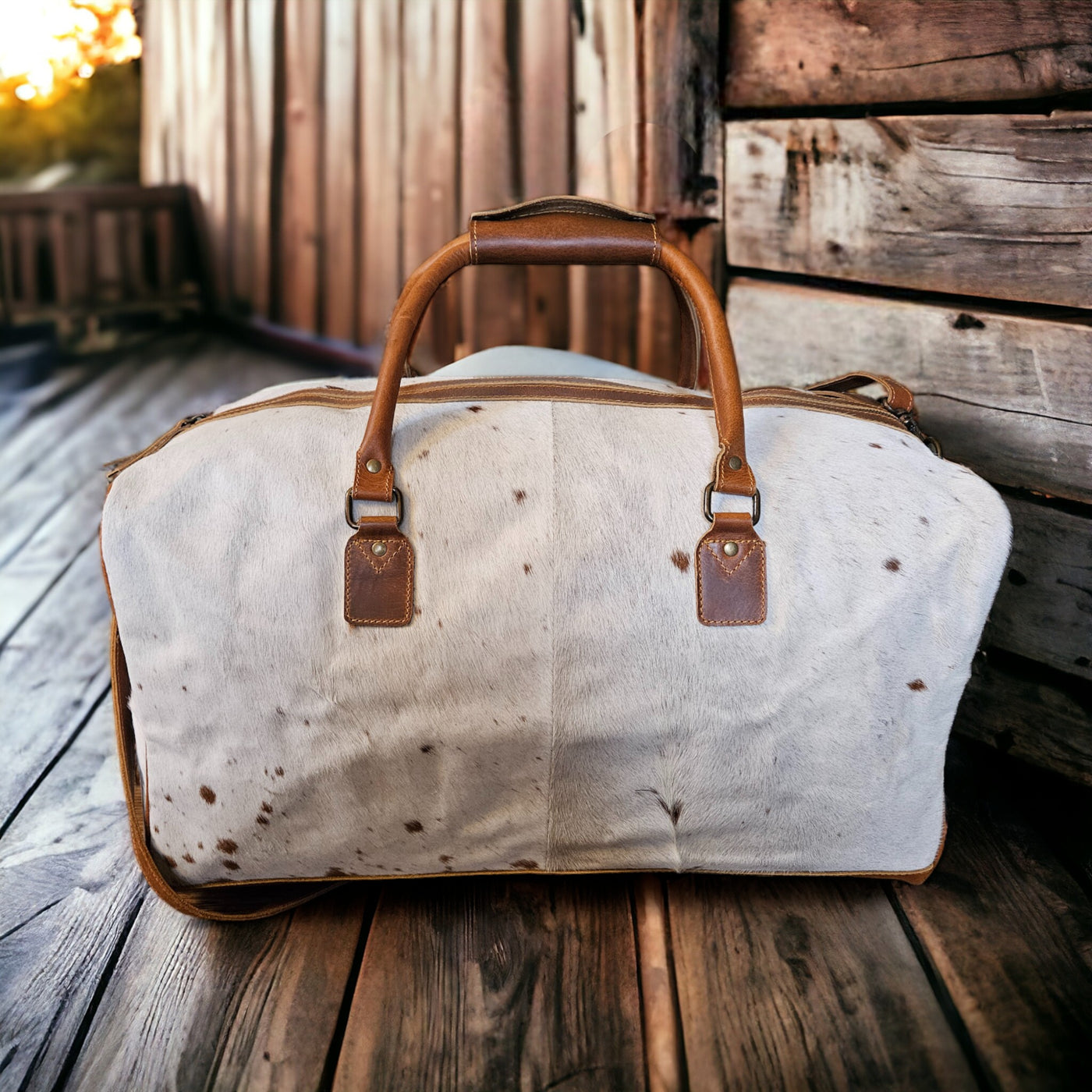 Sample Sale Highlands Saddle Large Genuine Cowhide Weekender Cowhide Duffel #12