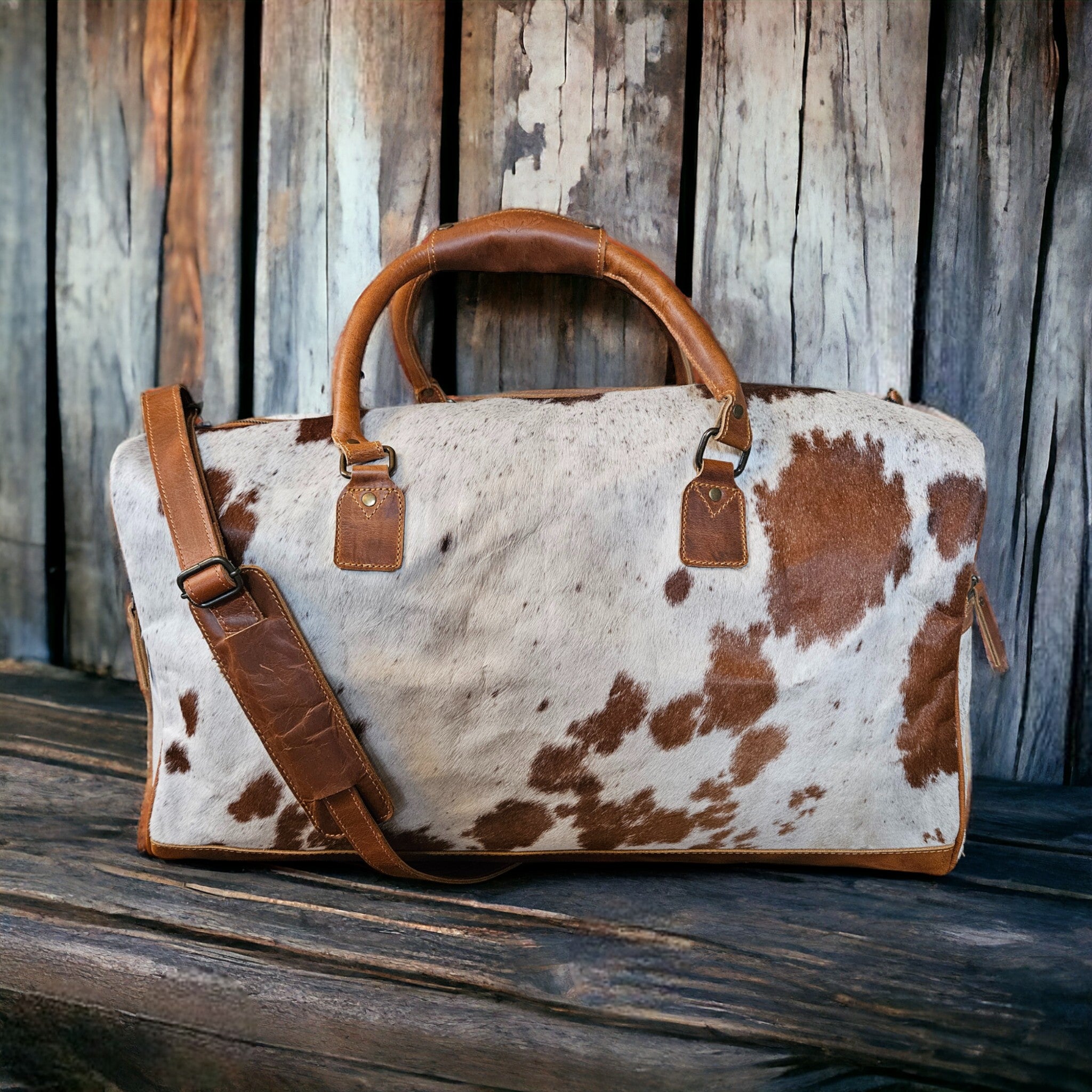 Sample Sale Highlands Saddle Large Genuine Cowhide Weekender Cowhide Duffel #11