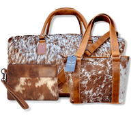 Mega Bundle Deal -The Highlands Large Genuine Cowhide Weekender Duffel Saddle+ Saddle Tote Purse +Wristlet Clutch Saddle - Ranch Junkie Mercantile LLC