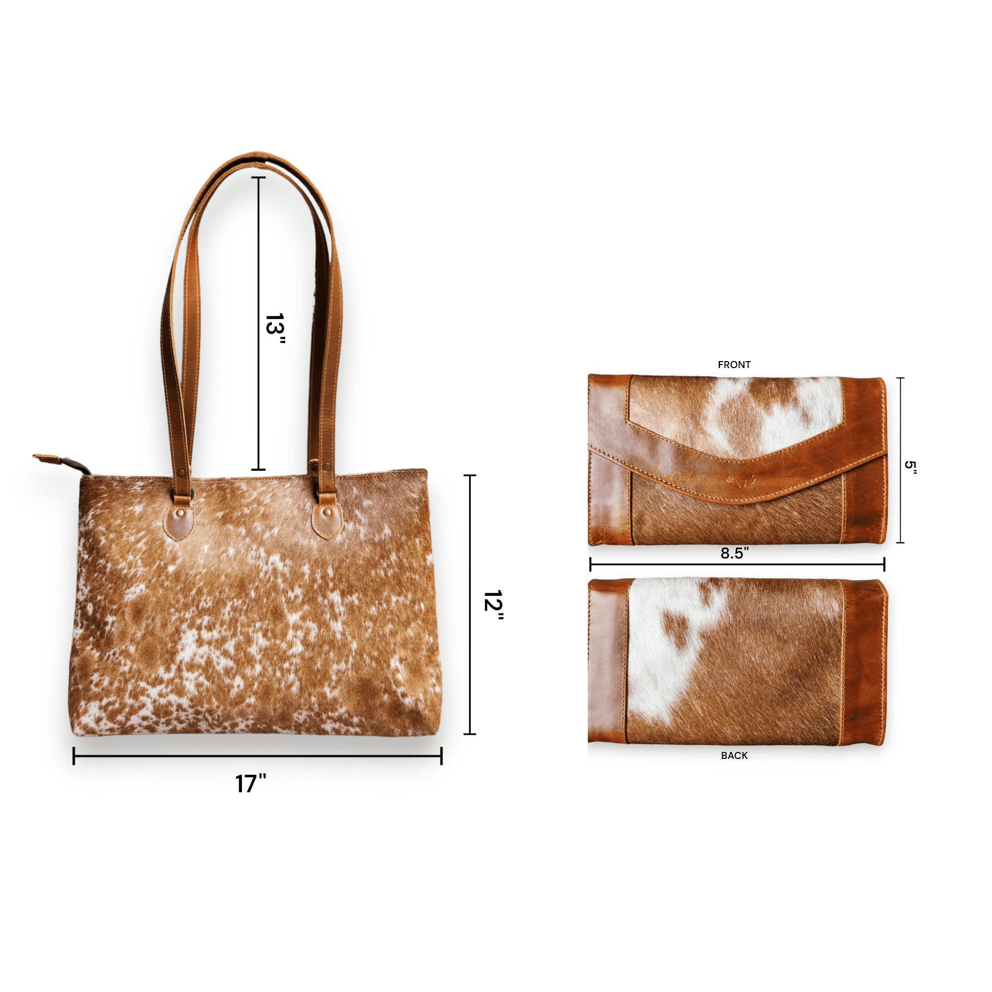 Bundle Deal -The Highlands Cowhide Large Tote Saddle + Envelope Cowhide Large Wallet Saddle - Ranch Junkie Mercantile LLC