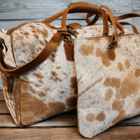 Bundle Deal -The Highlands Large Genuine Cowhide Weekender Duffel Saddle+ Cowhide Tote Bag Saddle - Ranch Junkie Mercantile LLC