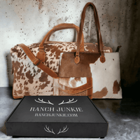 Mega Bundle Deal -The Highlands Large Genuine Cowhide Weekender Duffel Saddle+ Saddle Tote + Envelope Saddle Wallet - Ranch Junkie Mercantile LLC 