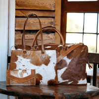 Mega Bundle Deal -The Highlands Large Genuine Cowhide Weekender Duffel Saddle+ Saddle Tote + Envelope Saddle Wallet - Ranch Junkie Mercantile LLC 