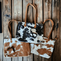 Bundle Deal -The Highlands Cowhide Large Tote  + Cowhide Credit Card Wallet - Ranch Junkie Mercantile LLC