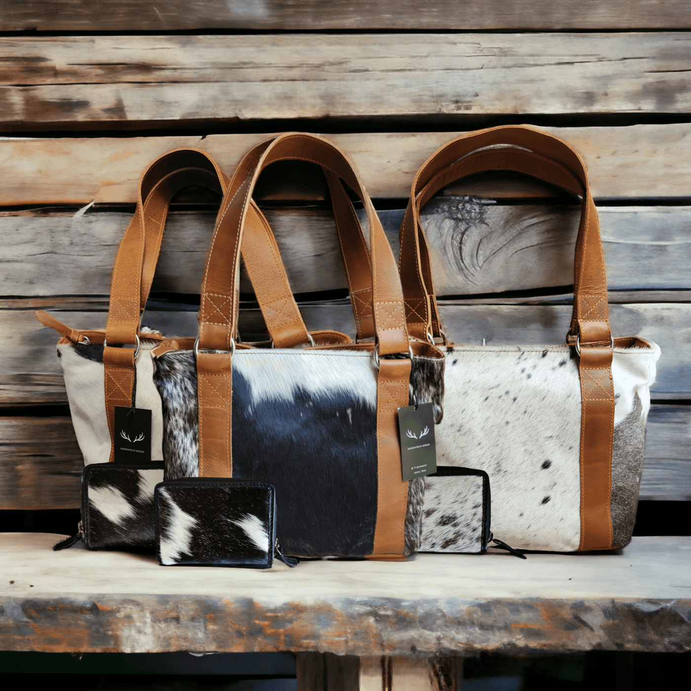 Bundle Deal -The Highlands Cowhide Tote Purse  + Cowhide Credit Card Wallet - Ranch Junkie Mercantile LLC