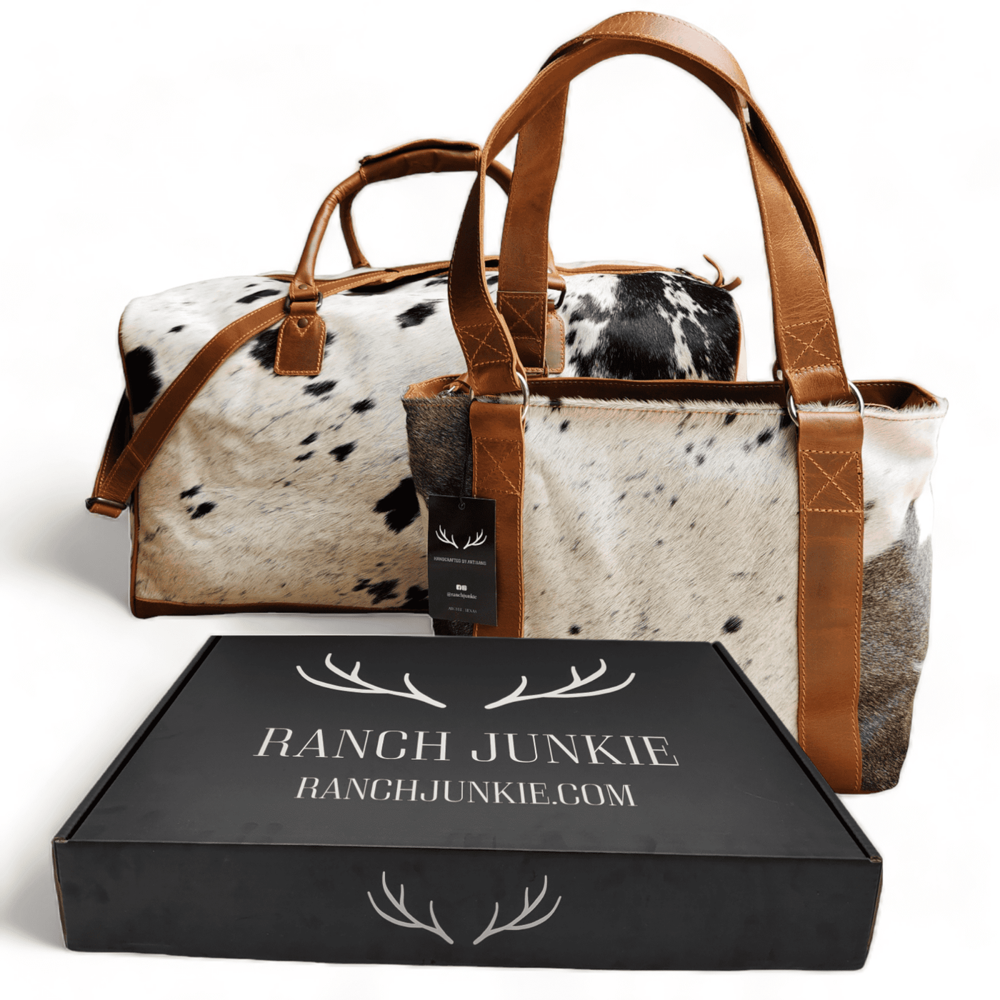 Bundle Deal -The Black Highlands Large Genuine Cowhide Weekender Duffel Bag+ Black Tote Cowhide Purse - Ranch Junkie Mercantile LLC