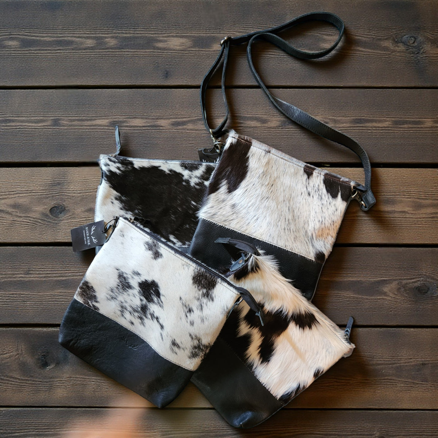 Genuine Cowhide Large Crossbody Bag Black Crossbody Highlands Purse - Ranch Junkie Mercantile LLC 