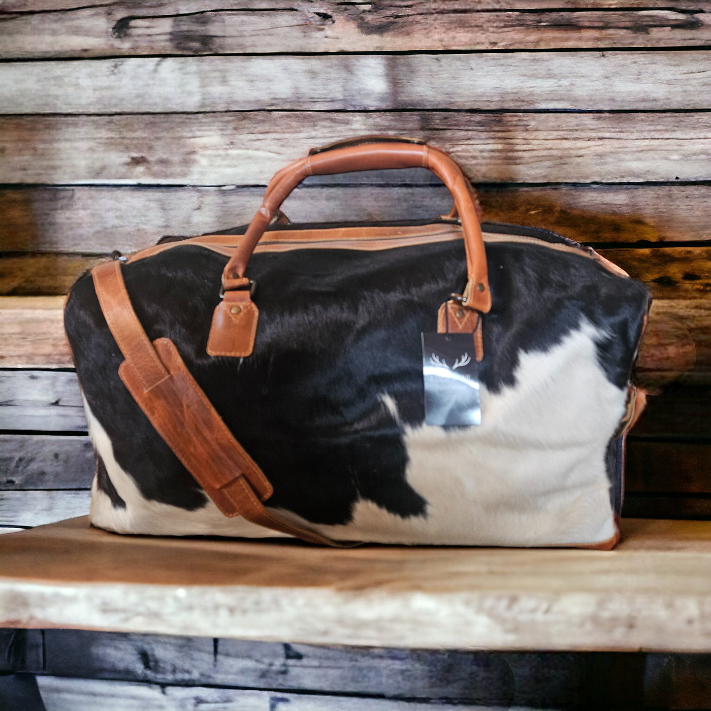 Bundle Deal Highlands Large Genuine Cowhide Weekender Duffel Mostly Black + Cowhide Tote Bag - Ranch Junkie Mercantile LLC 