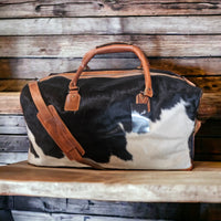 Bundle Deal Highlands Large Genuine Cowhide Weekender Duffel Mostly Black + Cowhide Tote Bag - Ranch Junkie Mercantile LLC 